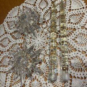 Vintage 10” lucite gold&silver fleck candles & vintage atomic starburst holders